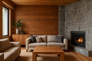 ترکیب متریال چوب و سنگ در دکوراسیون داخلی | تعادل میان گرما و استحکام